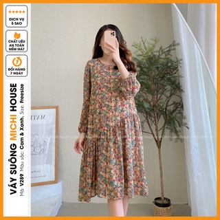 Váy Hoa Nhí Dáng Suông Dài Vintage Hàn Quốc V289 Michi House Đầm Voan Xuông Phom Rộng Dễ Mặc Bigsize Bầu Xinh