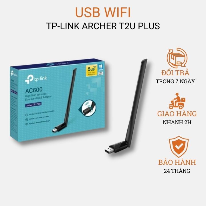 Usb wifi TP Link chuẩn AC600 Mbps USB adapter Archer T2U Plus băng tần kép thu wifi cho pc laptop-ZTech