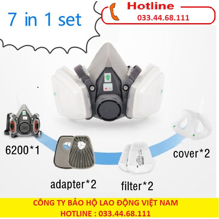 Bộ mặt nạ phòng độc 3.M 6200 gồm 1 mặt nạ + 2 phin lọc + 2 bông lọc