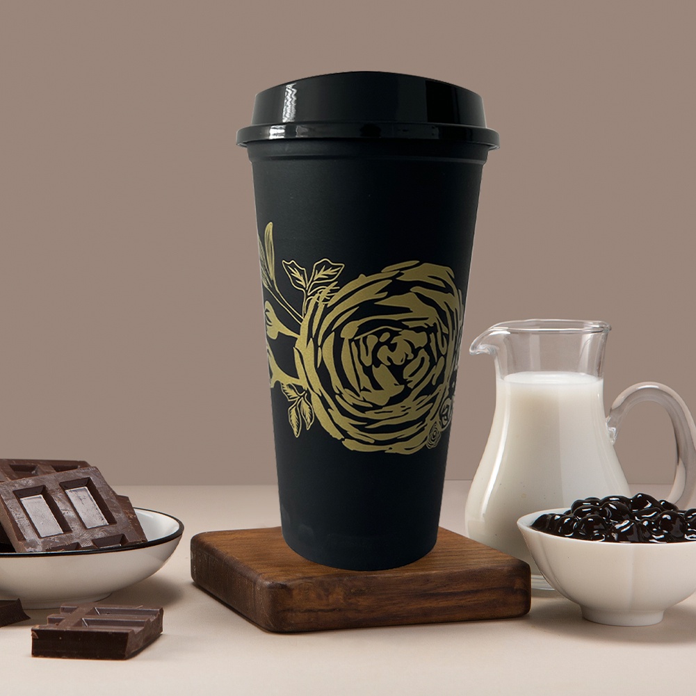 Cốc Cafe Hoa Cốc Cà Phê Nóng/Lạnh Tái Sử Dụng Starbucks Có Nắp Ống Hút 473ml/16oz Đen/trắng