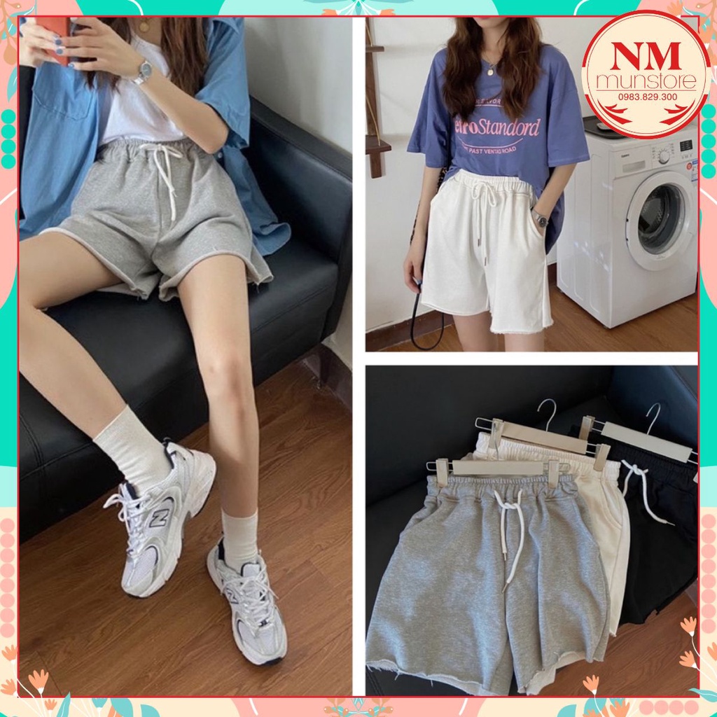 [ ẢNH THẬT ]  Quần đùi sporty tưa gấu 𝐍𝐌 Closet 3 màu Đen, Trắng, Xám chất dầy , dây rút điều chỉnh