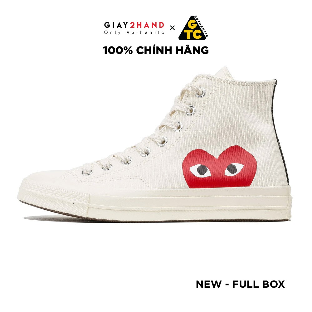 (AUTHENTIC 100%) Giày Sneaker Thể Thao Auth CONVERSE 70S HIGH CREAM WHITE RED  CDG Chính Hãng 100%