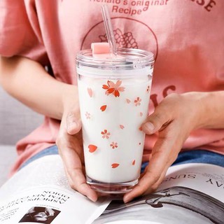 [VIDEO THẬT] Cốc uông nước, cốc thủy tinh có nắp họa tiết hoa anh đào xắn kiểu Nhật Bản, dung tích lớn: 1.13.1