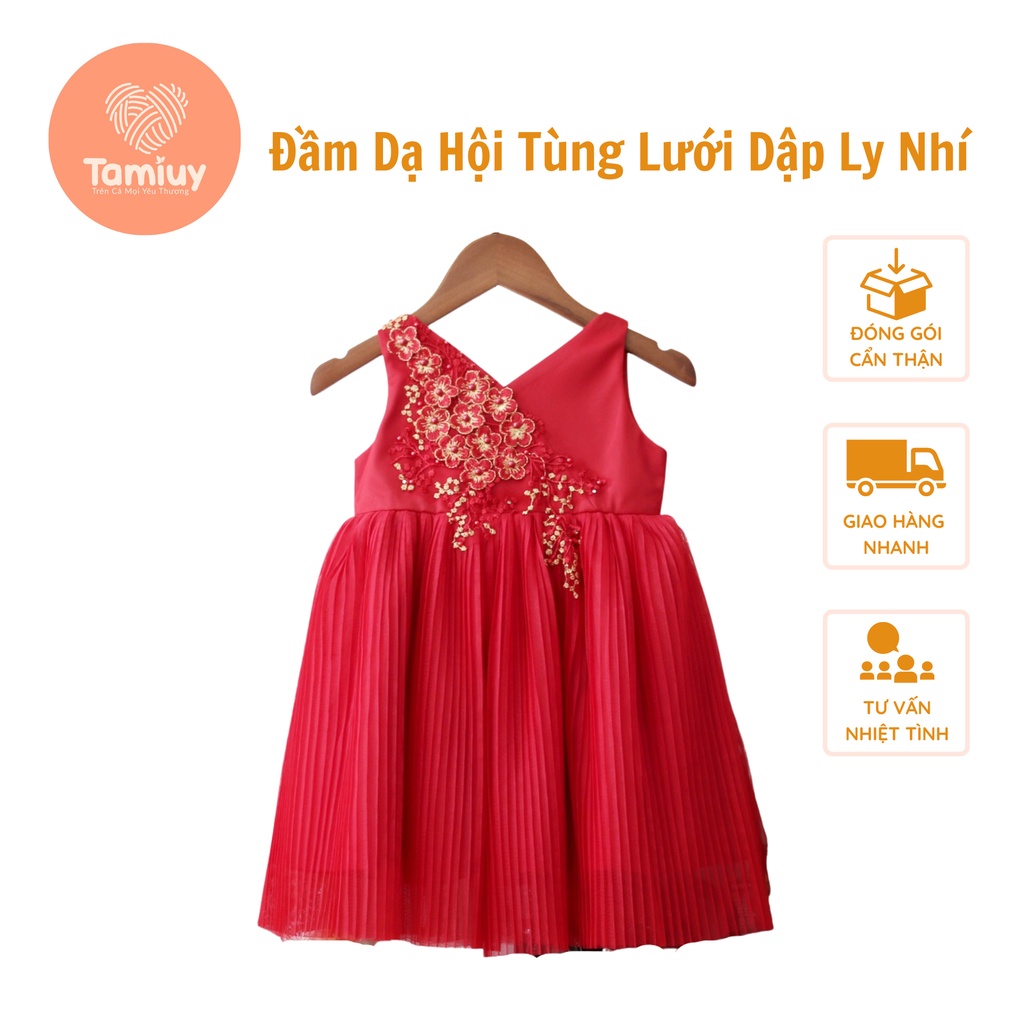 Đầm Dạ Hội Tamiuy Không Tay Thiết Kế Lưới Dập Ly Đính Hoa Cao Cấp Thời Trang Sinh Nhật Bé Gái