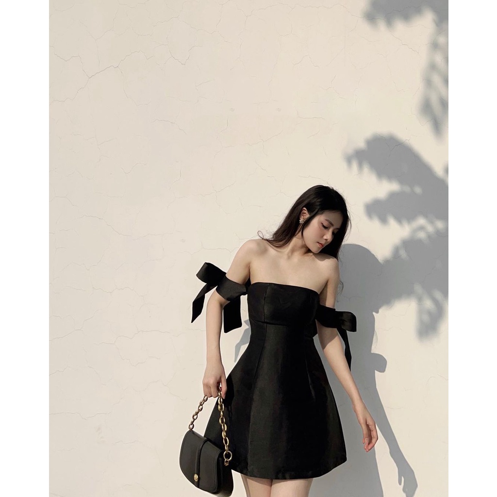 Váy/ Đầm Cúp Ngực Cách Điệu Tay Nơ Chất Liệu TAFTA