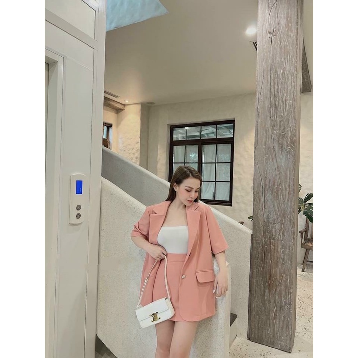 Set vest nữ 3 chi tiết áo vest kèm áo dây mix chân váy cạp cao thời trangI Trần Hân Shop 4012357