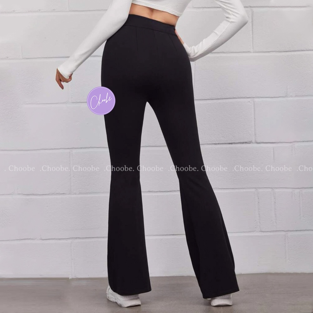 Quần ống loe Choobe nữ lưng cạp cao co giãn form đẹp legging bigsize vải Umi Hàn dày dặn dáng dài Q25