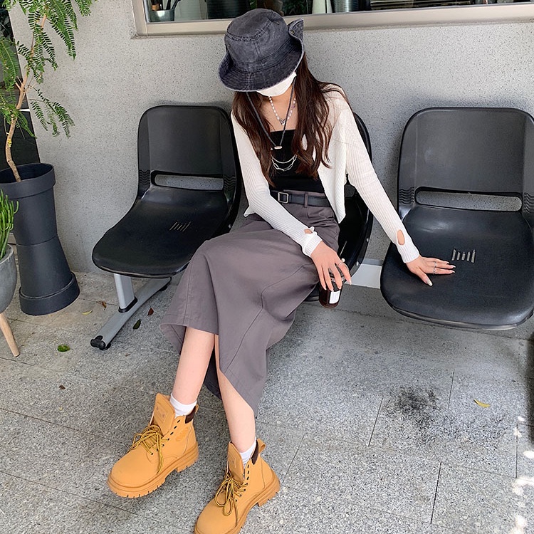 SUXI Chân Váy Dài Dáng Chữ A Lưng Cao Màu Sắc Đơn Giản Phong Cách Hàn Quốc