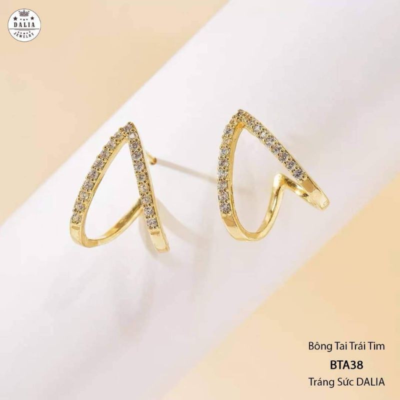Bông tai bạc nạm đá trái tim DaLiA Jewelry khuyên tai bạc ý 925