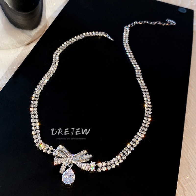 DREJEW Vòng cổ Dongdaemun kiểu kim cương giọt nước phong cách Hàn Quốc thời trang