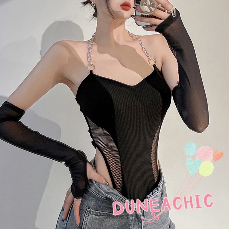 DUNEA Bộ Áo Liền Quần Dáng Ôm Phối Dây Xích Quyến Rũ Cho Nữ