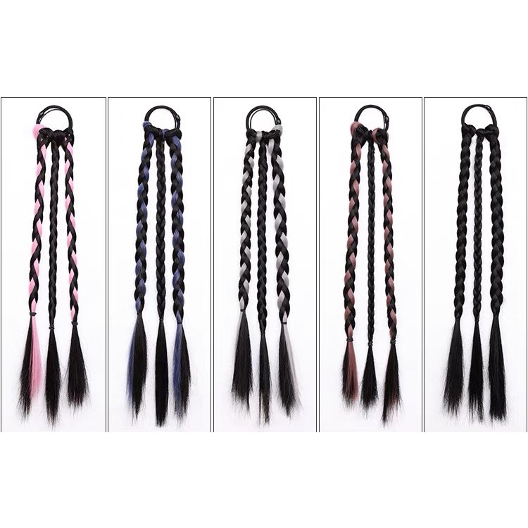 Tóc Giả Đuôi Ngựa Dài Thắt Bím 3 Trong 1 Hai Lớp Màu Sắc Ngọt Ngào Cá Tính