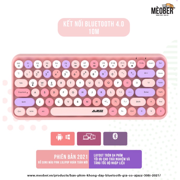 Bàn phím ko dây bluetooth giả cơ AJAZZ 308i 2023 dành cho tablet táo,tablet,laptop táo,Laptop,PC v.v