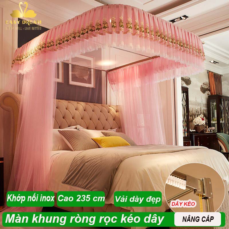 Màn khung kéo dây ròng rọc không khoan tường - Mùng ngủ cao cấp EASY DREAM - mùng ngủ cao cấp màn công chúa hiện đại