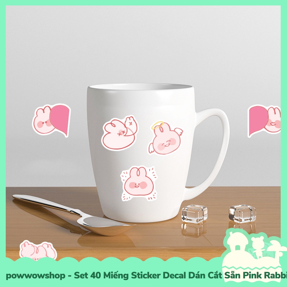 [Sẵn VN - Hỏa Tốc] Set 40 Miếng Sticker Decal Cắt Sẵn DIY Dán Trang Trí Vật Dụng Mẫu Pink Rabbit Emotional Cute