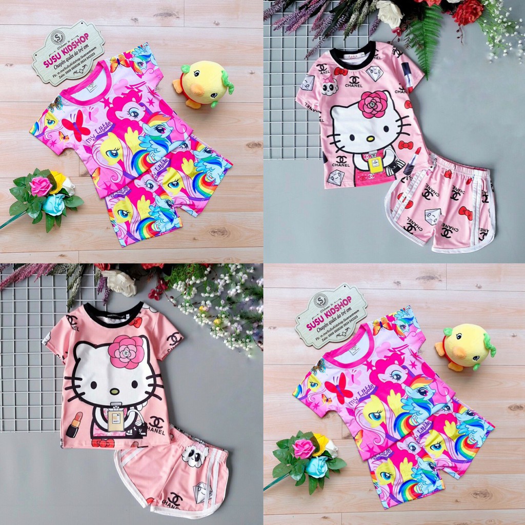 SIZE 1-12 (9-30KG) ĐỒ BỘ BÉ GÁI ÁO NGẮN TAY QUẦN ĐÙI THUN LẠNH 3D IN HÌNH