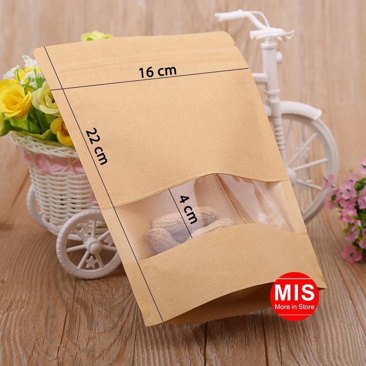 [RẺ NHẤT SHOPEE] 50 cái 16*22+4cm Túi giấy Kraft cửa sổ kiếng miệng zip chuyên đựng thực phẩm chất lượng cao .