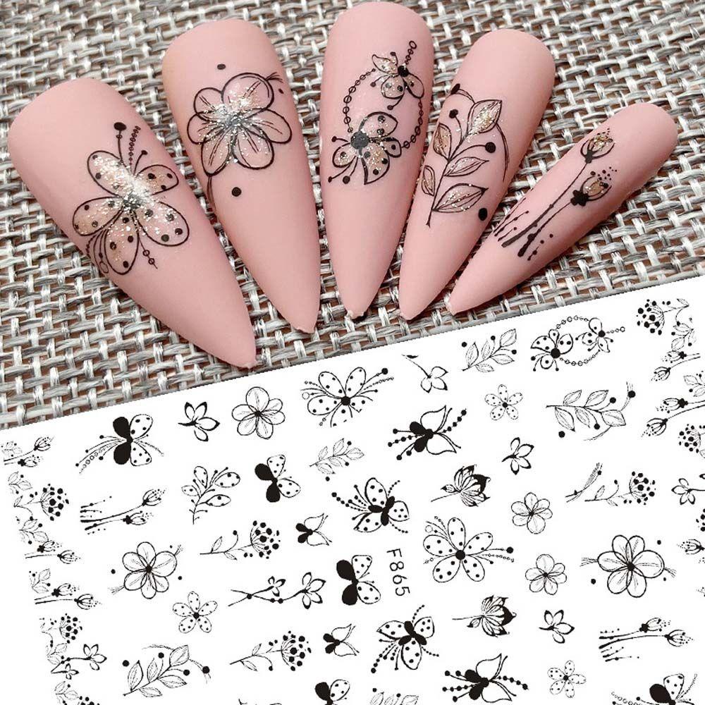 Miếng Dán Trang Trí Móng Tay 3D Hình Bướm Và Lá Mùa Xuân