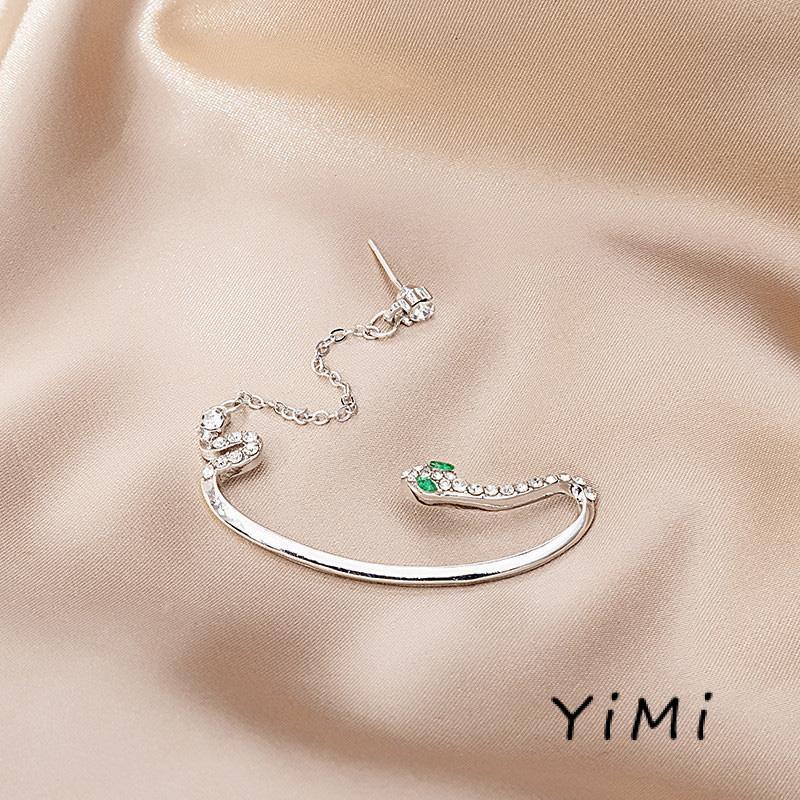 Khuyên Kẹp Vành Tai Bạc Hình Bán Nguyệt Đính Đá Giả Kim Cương Thời Trang