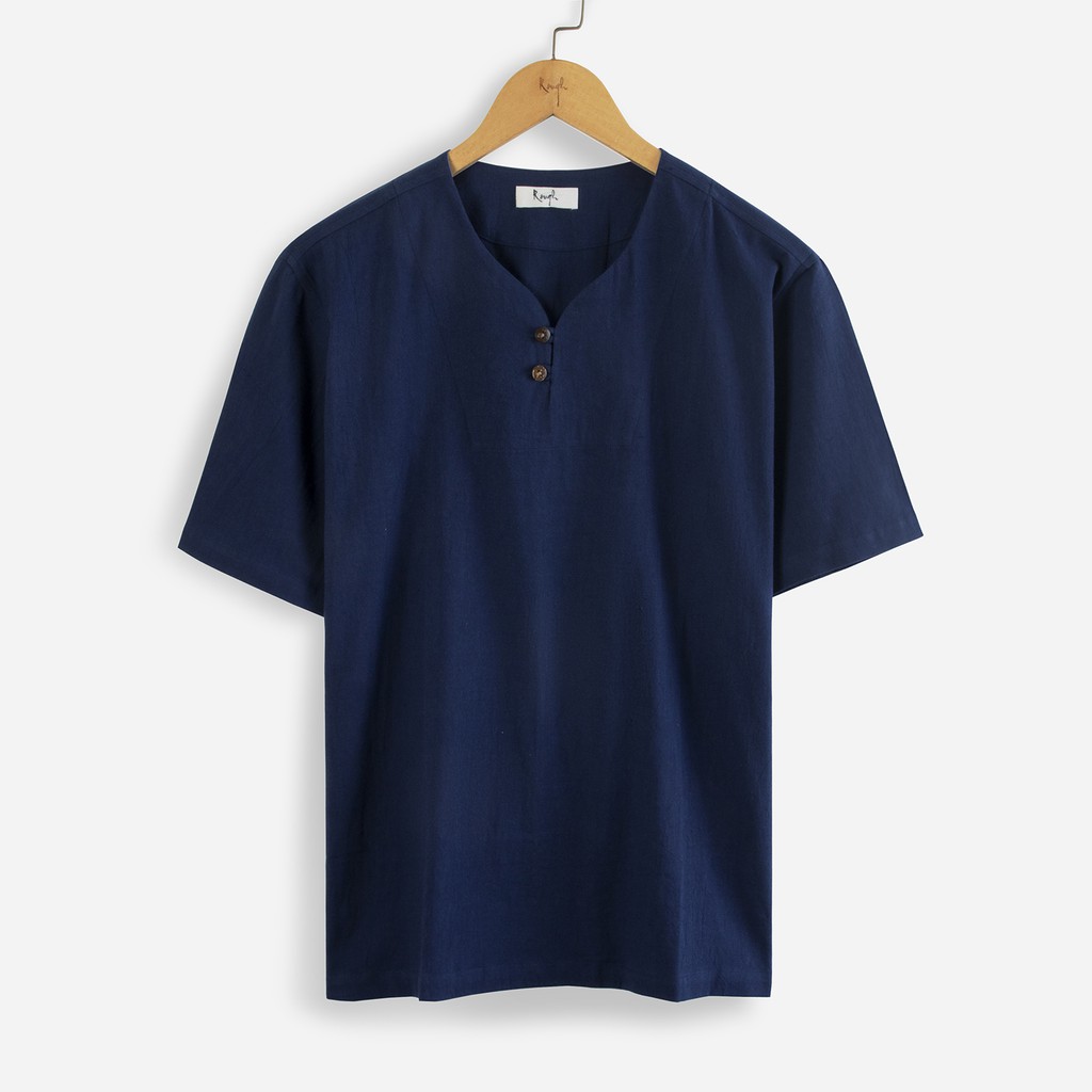 Áo linen chui cộc tay cổ V 2 nút cài Rough | BigBuy360 - bigbuy360.vn