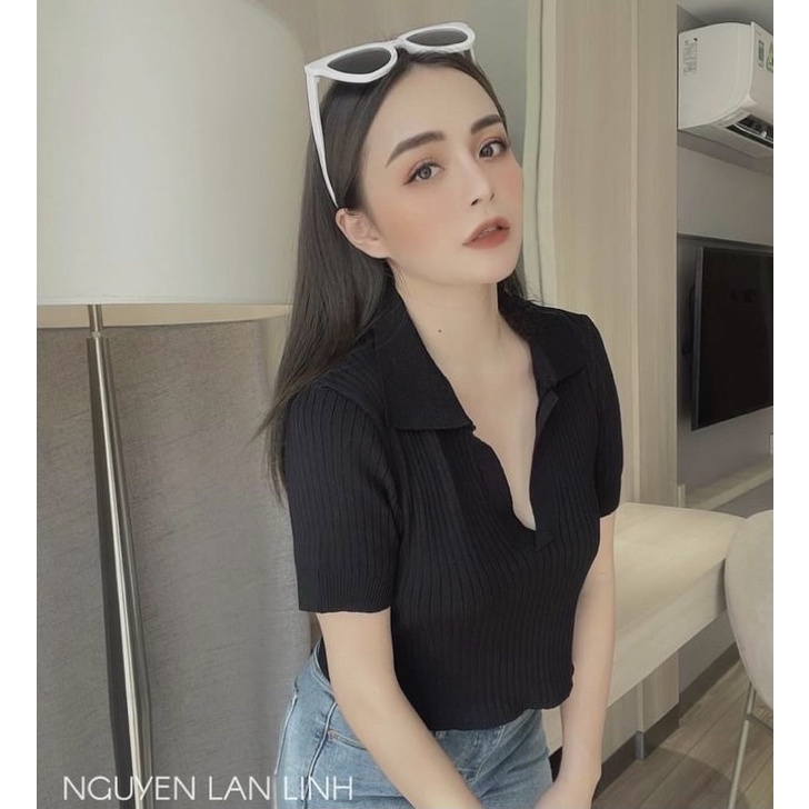 Áo Len Gân Quảng Châu Cổ Polo Đức (Ảnh Thật) Áo Kiểu Nữ Đơn Giản Hàn Quốc