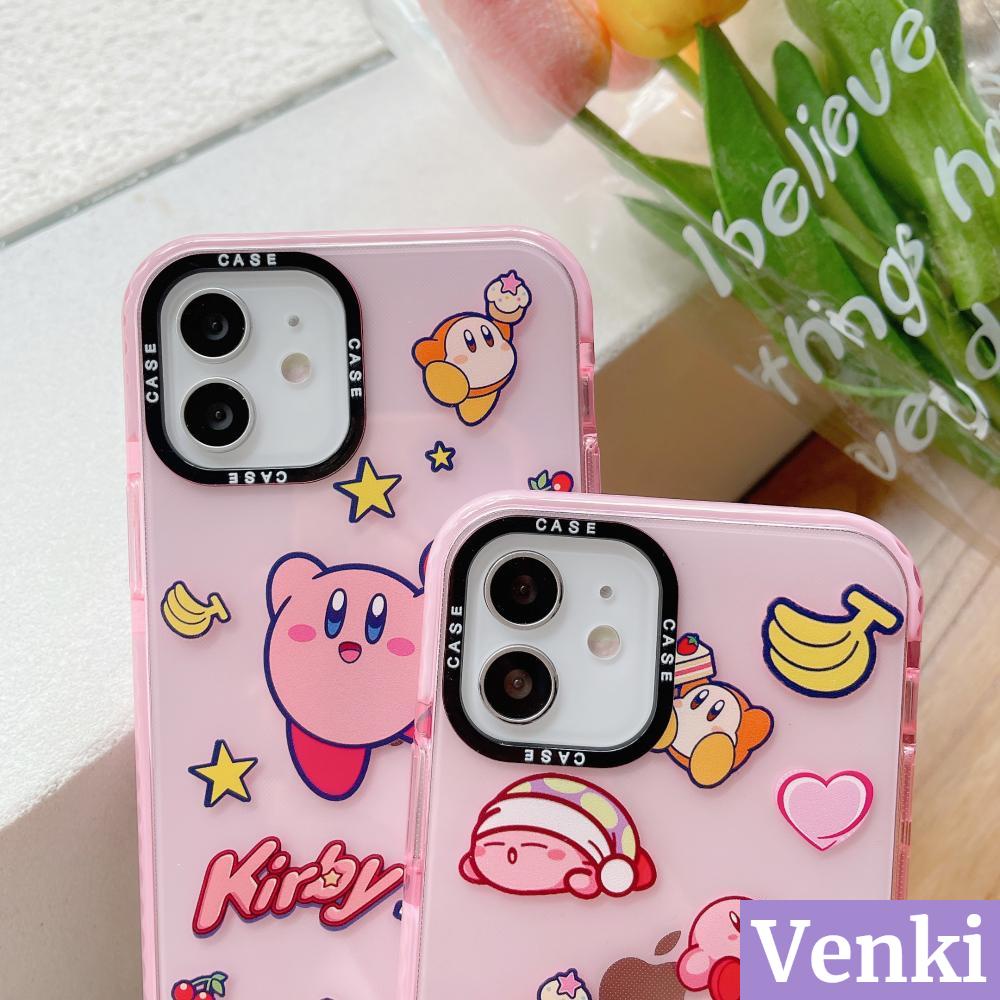 Ốp điện thoại TPU mềm viền màu dày họa tiết Kirby sao hồng cho iPhone 7 X/XS 11 12 Max 7/8/S Pro pro XR Plus/8