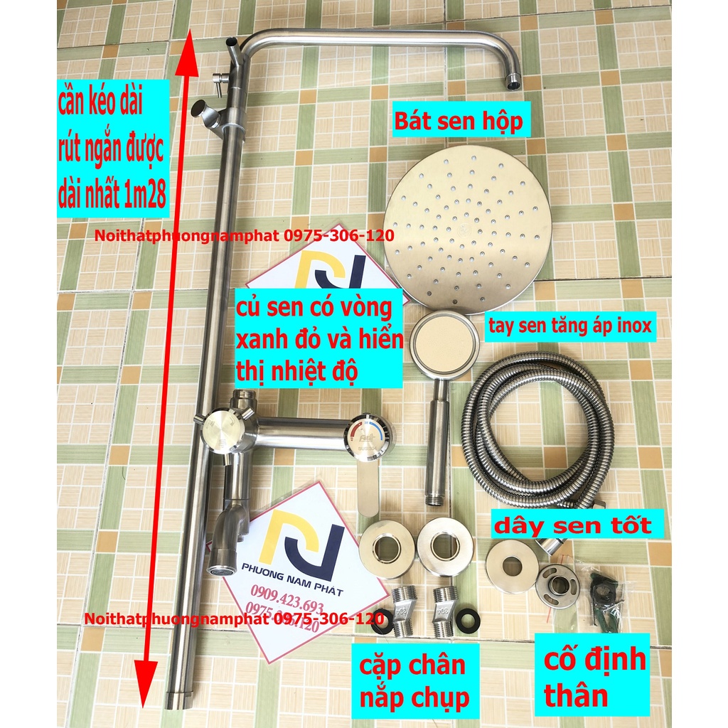 (SEN CÂY TĂNG ÁP NƯỚC MẠNH) Bộ Sen Cây Tắm Đứng Nóng Lạnh INOX 304 N1007 Fotar và tay sen tắm củ sen hàng đúc