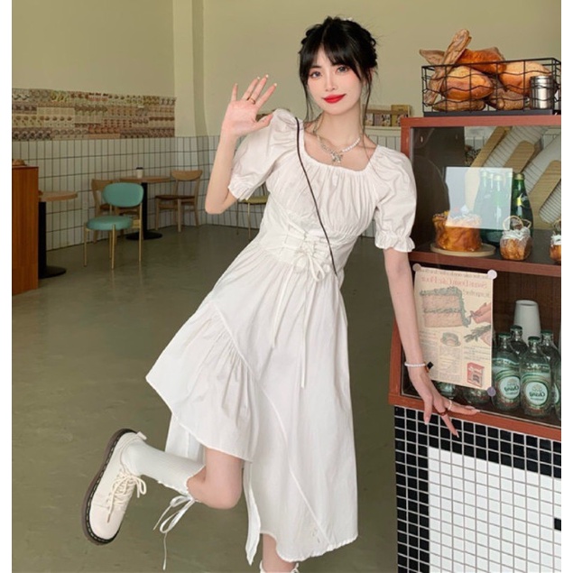 Váy suông cổ vuông lệch tầng dáng dài ulzzang Mix_fashion có thể mặc ở nhà đi làm đi chơi đều được ạ