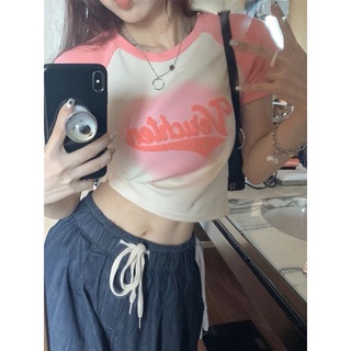 Áo croptop xinh trái tim hồng phối tay tm1