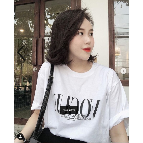 Áo phông VOGUE oversize - Áo thun nữ màu đen trắng chất liệu cotton A1751