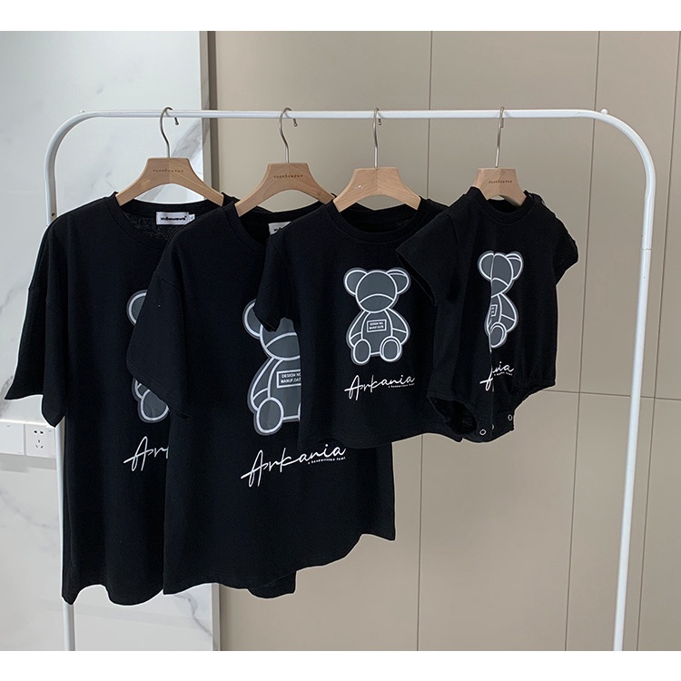 Bộ Quần Áo gia đình Familylove - Set Bộ Áo Quần cho gia đình Gấu Sọc Caro Trắng Đen Dễ thương