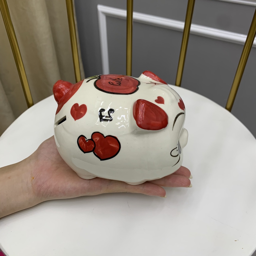 Heo đất tiết kiệm mini cute men sứ, lợn size nhỏ dễ thương cho bé dài 14cm