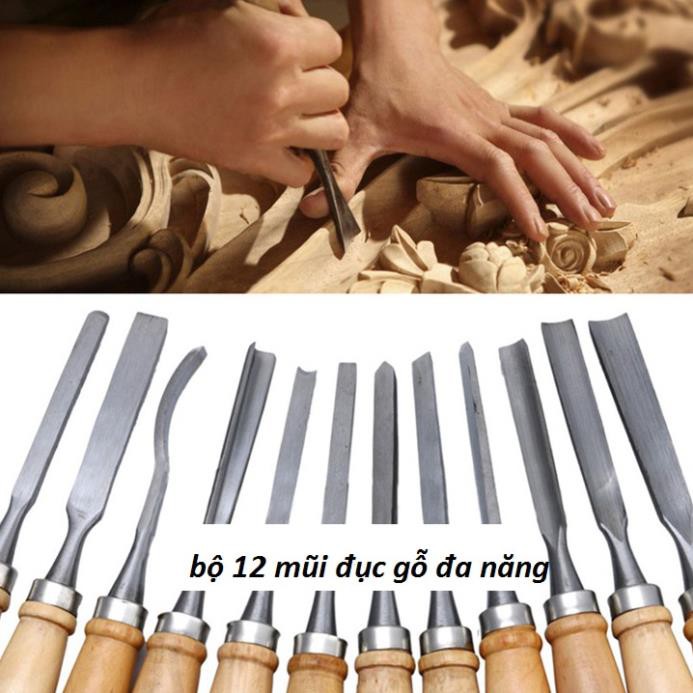 ❤️FREESHIP❤️ Bộ đục gỗ 12 món - mũi đục gỗ cầm tay - dao điêu khắc gỗ