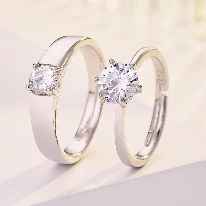 Nhẫn Cặp Đính Đá Nhân Tạo Bằng Đồng Thau Có Thể Điều Chỉnh Kích Cỡ Dùng Làm Quà Tặng Valentine