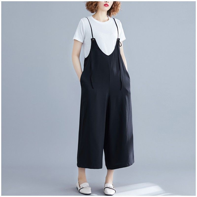 [ORDER] Quần yếm lửng nữ bigsize ống rộng màu đen basic (fit 75kg) - Có ảnh thật | BigBuy360 - bigbuy360.vn