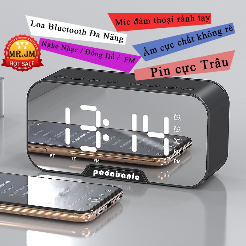 [ Phiên Bản 2022 ] Loa Bluetooth Padabanic Nhạc Mp3 Thẻ TF / Bluetooth 5.0 / Đài FM / Pin 1400mAh Kiêm Đồng Hồ Báo Thức