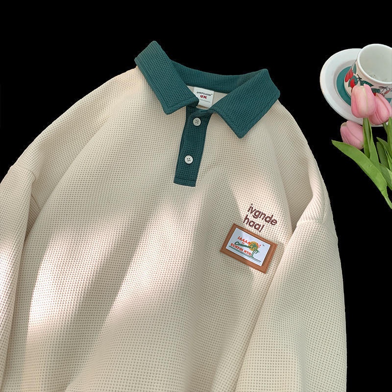 Áo Sweater Polo Dáng Rộng Cỡ Lớn Kiểu Retro Mỹ Cá Tính Cho Nam
