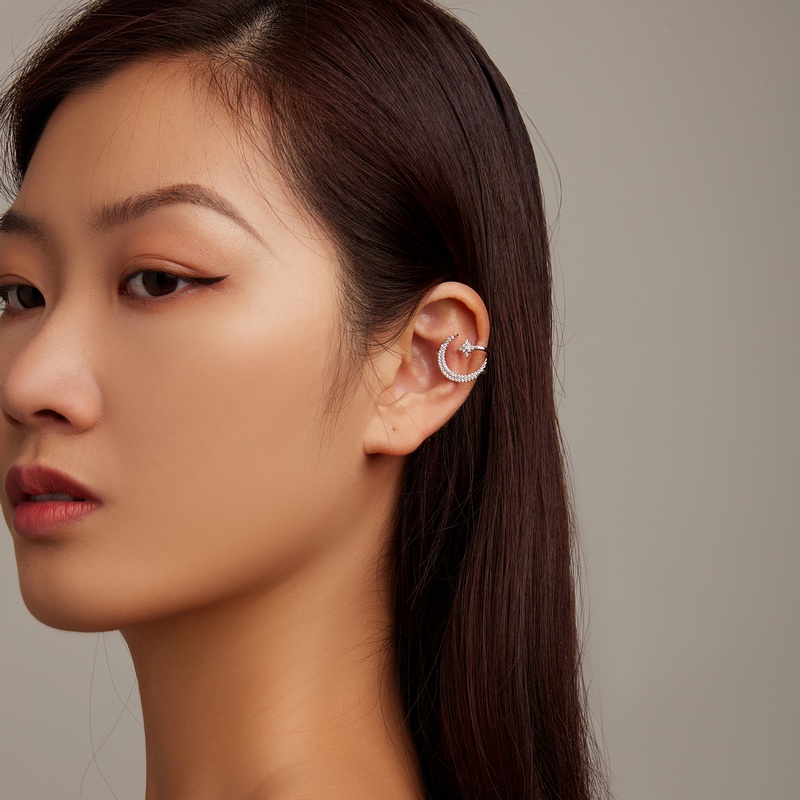 BAMOER Bông Tai bạc 925 HìNh MặT Trăng Ngôi Sao ThờI Trang