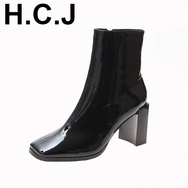 [ XẢ LỖ ] HÀNG ĐẸP QC Boots mũi vuông gót 7cm da bóng sang chảnh