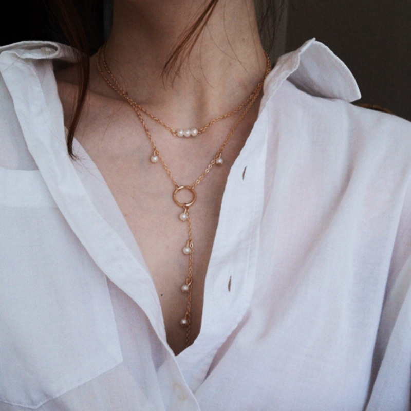 vòng cổ Nhiều Lớp Dáng Dài Đính Ngọc Trai Phong Cách Boho Thời Trang