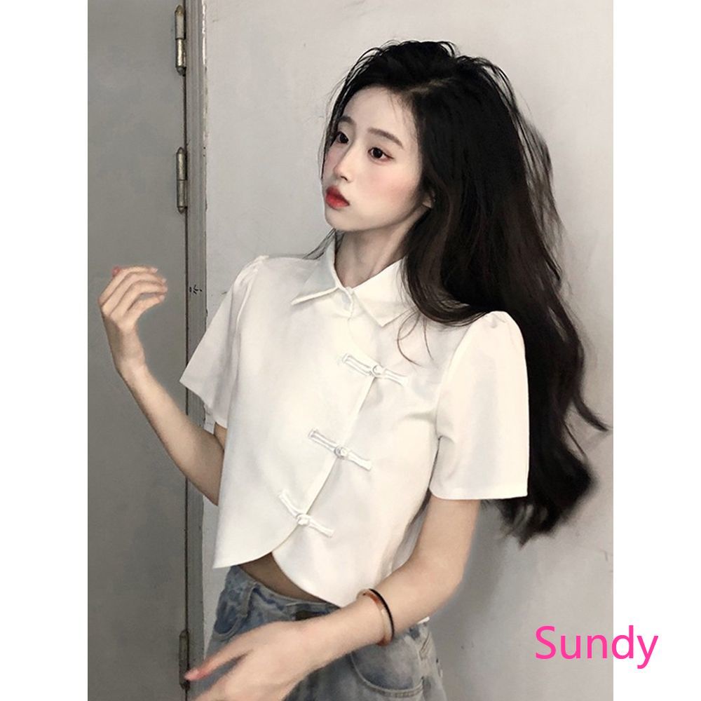 Áo Sườn Xám Ngắn Cổ Bẻ Lệch Tà Thời Trang Mùa Hè Cho Nữ