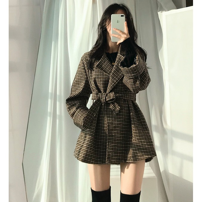  Áo Khoác Dạ Dáng Blazer Kèm Đai, Áo Khoác Blazer Dạ Kẻ Caro Phong Cách Hàn Quốc | BigBuy360 - bigbuy360.vn