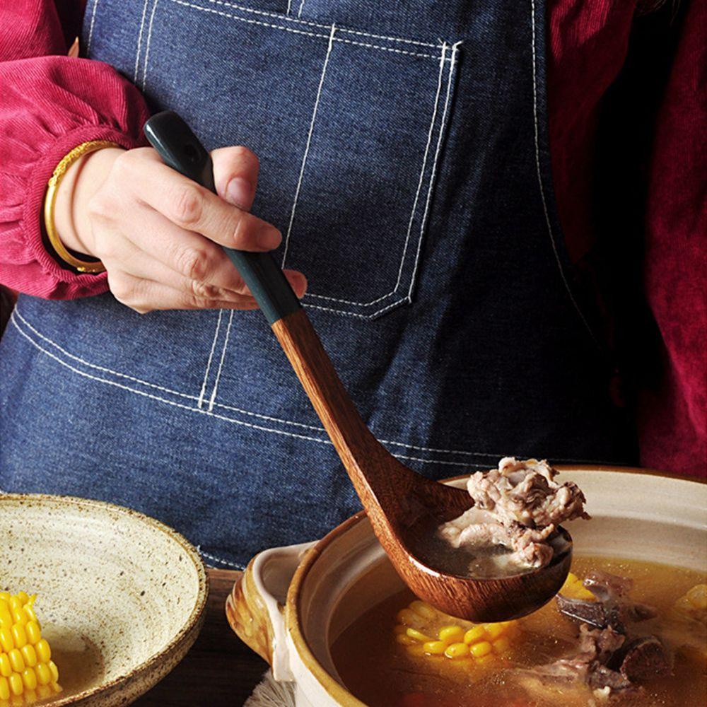 YIYU 1 Muỗng Xới Cơm Tay Cầm Dài Bằng Gỗ Tự Nhiên Chống Dính Thoải Mái Có Thể Tái Sử