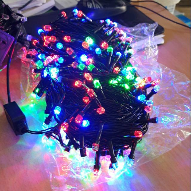 Bộ đèn led nhấp nháy 20m dây đen ánh sáng vàng, 7 màu trang trí cây thông Giáng sinh Noel, trang trí cây mai cây đào Tết