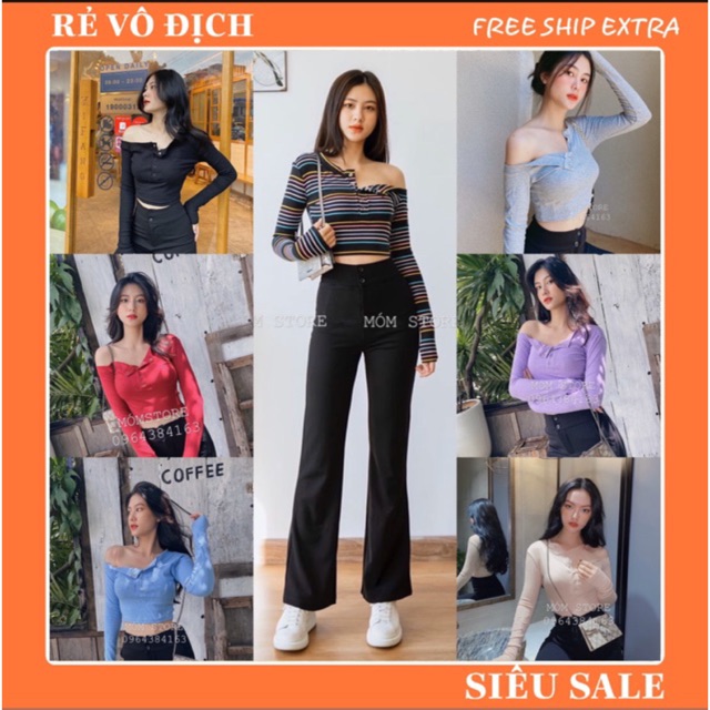 [Mã WASTUP giảm 10% tối đa 30K đơn 99K] Áo Crop Lệch Vai Tay Dài Siêu Xinh