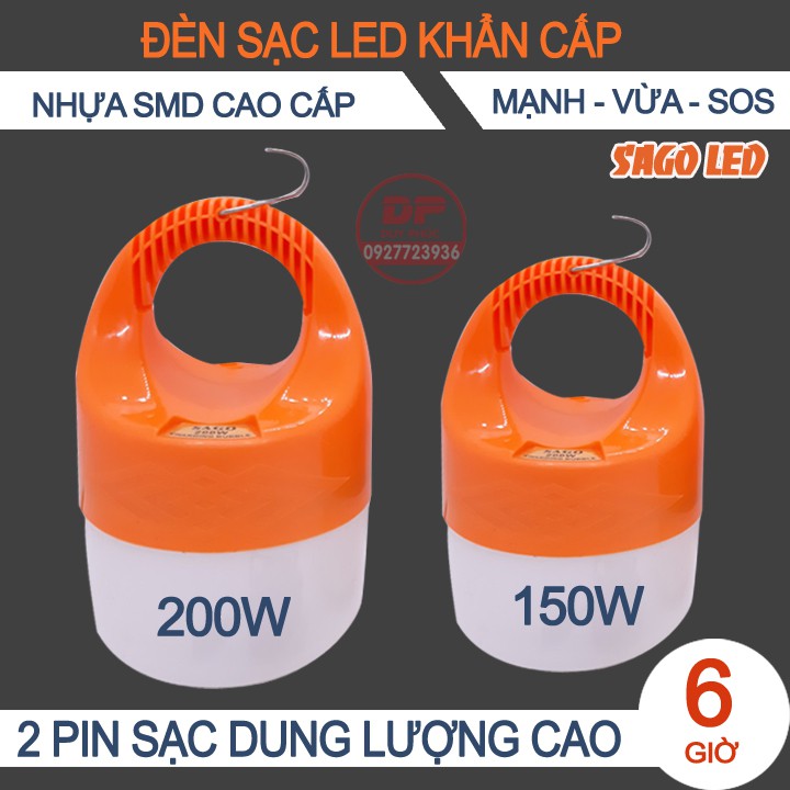 Đèn led sạc tich điện 150w - 200w –  3 pin sạc dung lượng cao - loại tốt