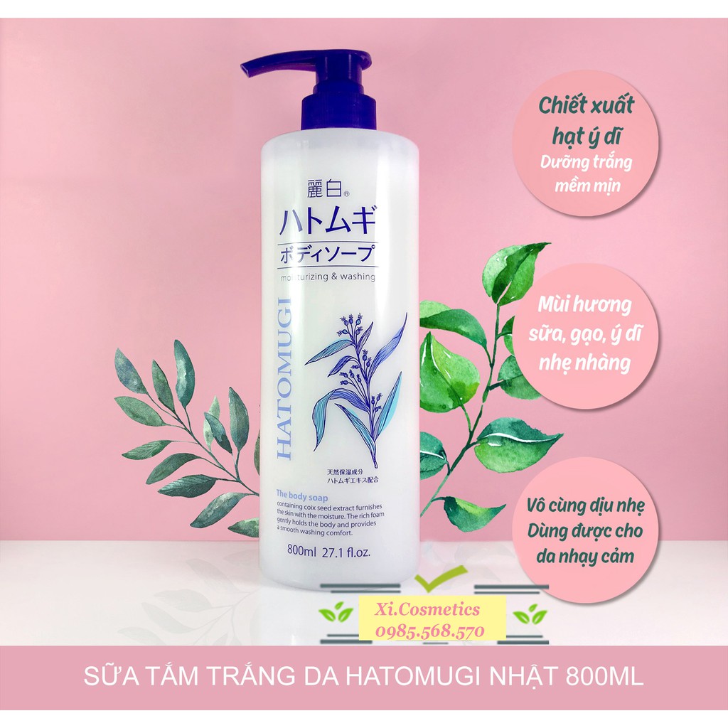 Sữa Tắm Hạt Ý Dĩ HATOMUGI Trắng Da Nội Địa Nhật 800ml