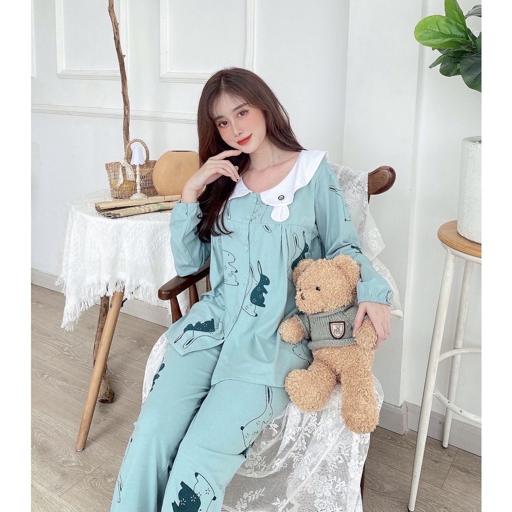 Bộ bầu và sau sinh Dài Tay 2 chức năng chất cotton cài cúc thật cực kì tiện lợi