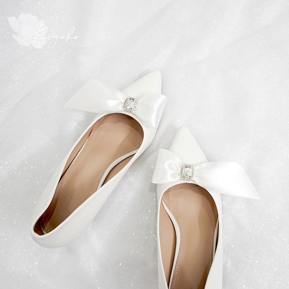 Giày cưới Kiyoko đính nơ satin cách điệu cao 7cm