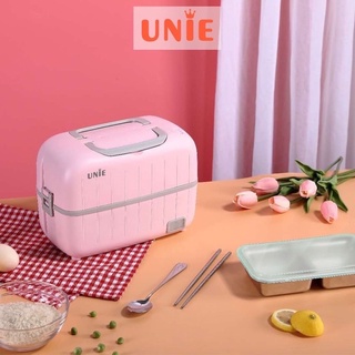 Hộp cơm cắm điện văn phòng UNIE UV 300W, 3 khay inox kèm bộ thìa đũa - Hàng chính hãng